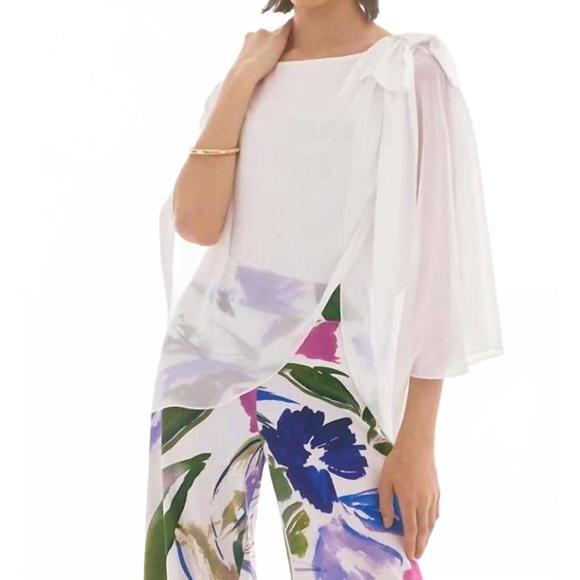 Joseph Ribkoff Chiffon and Silky Knit Poncho Top In Black 241715 Col  11 main image 0